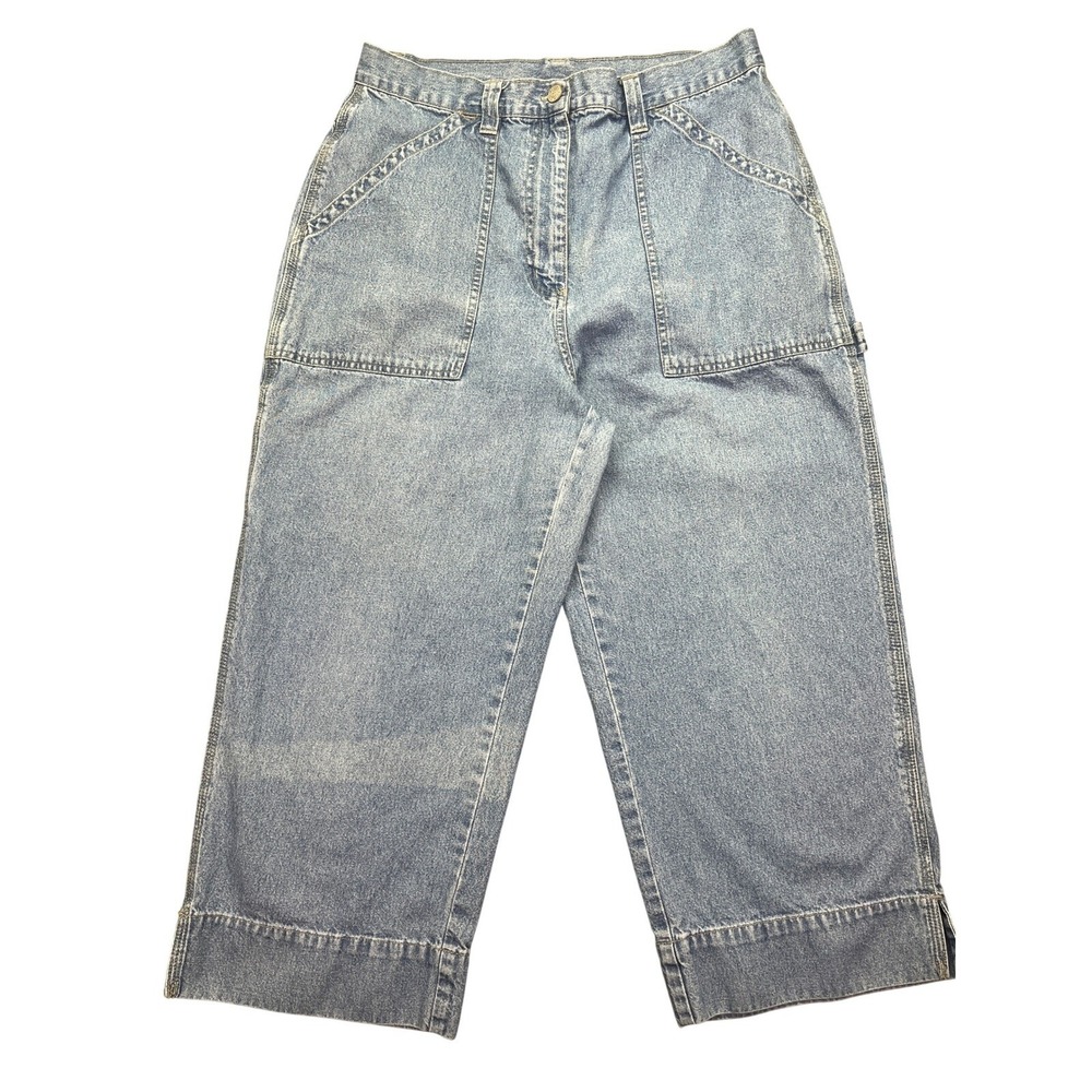 Bill Blass Carpenter Jean Cropped Wide Leg Denim Light Wash Sz 12 Grunge Fit 30"